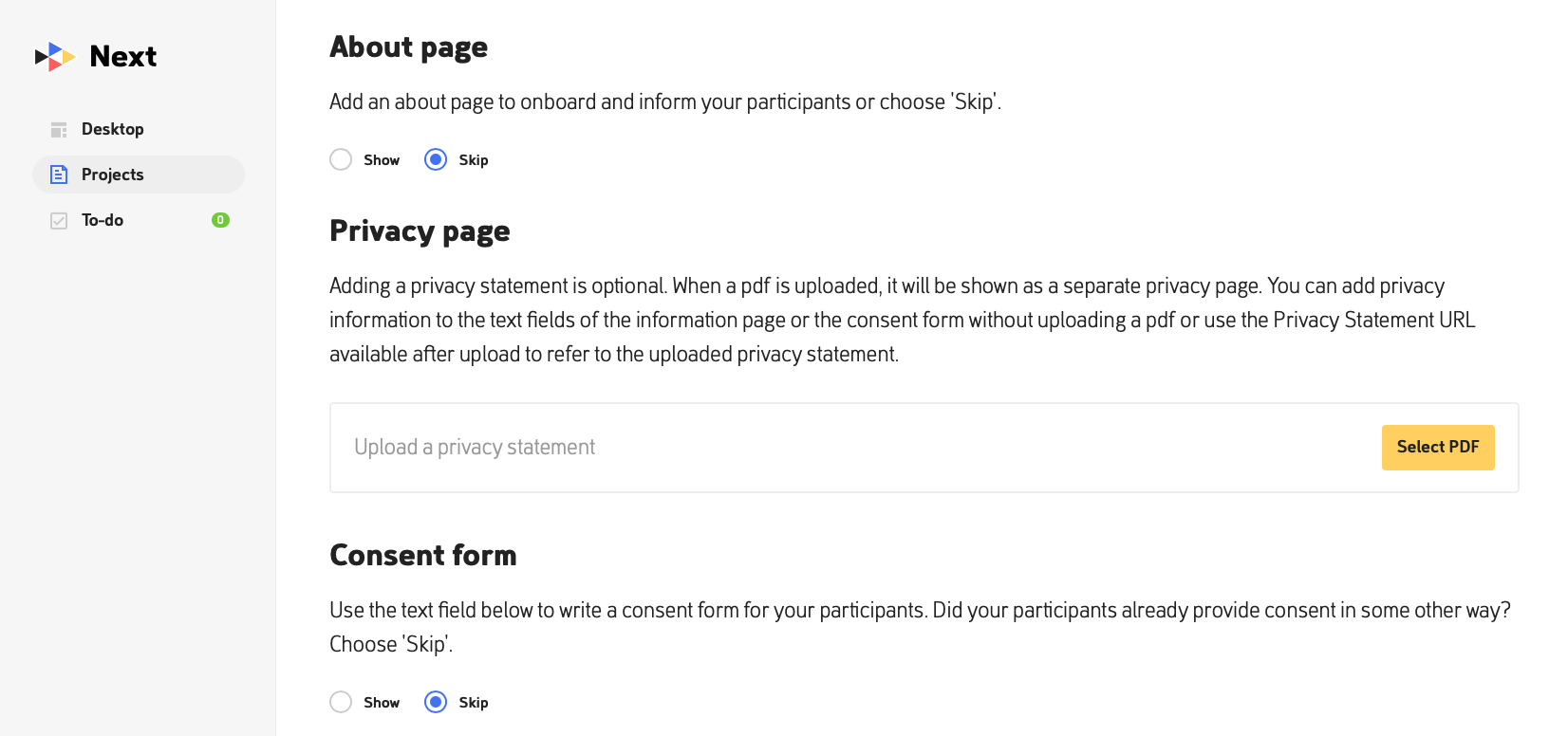 Next workflow screenshots