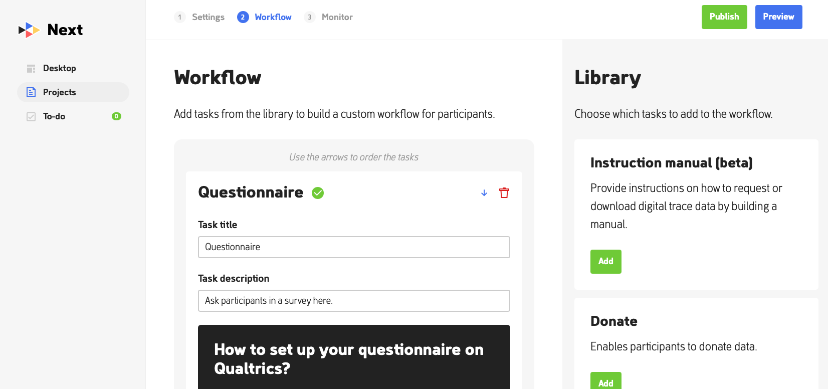 Next workflow screenshots