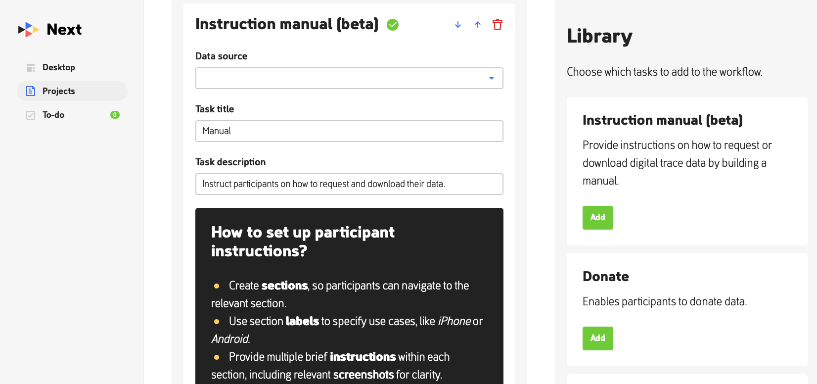 Next workflow screenshots